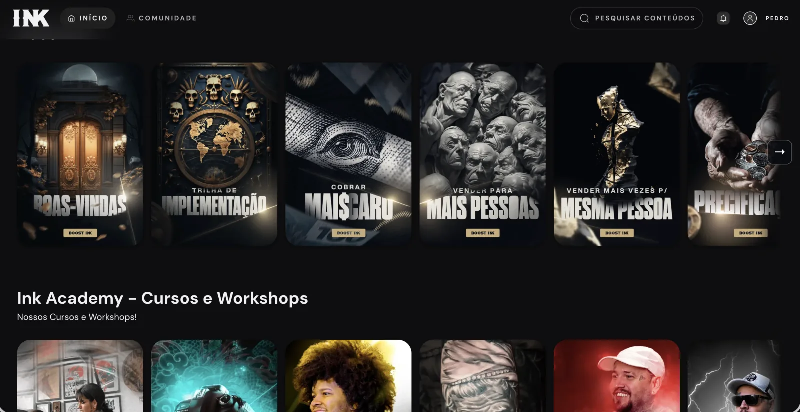 Plataforma Ink Space — catálogo e comunidade
